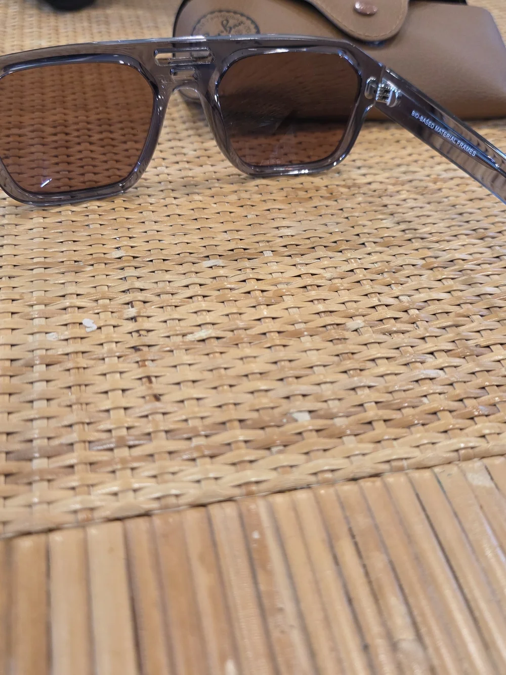 Ray-Ban Rectangular Transparent Gray Sunglasses with Brown Lenses - Picture 3 of 7
